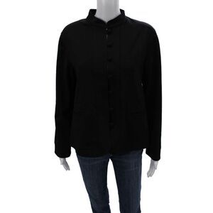 Laurie Women Black 100% Wool High Neck Button Long Sleeve Jacket Size 16